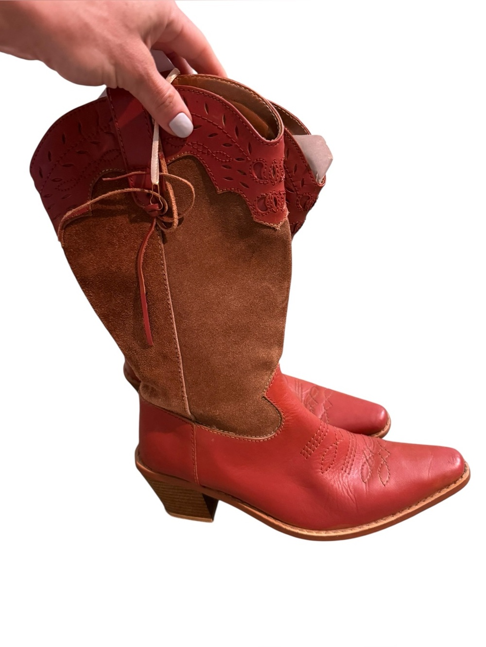 Vintage red, leather cowboy boots, 7